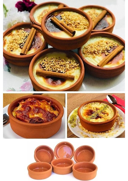 6'lı Sütlaç Çömlek Kase - Güveç Kase Güveç Seti - Fırın Kase Güveç Kabı Sufle Kabı - Sütlaçlık Güve