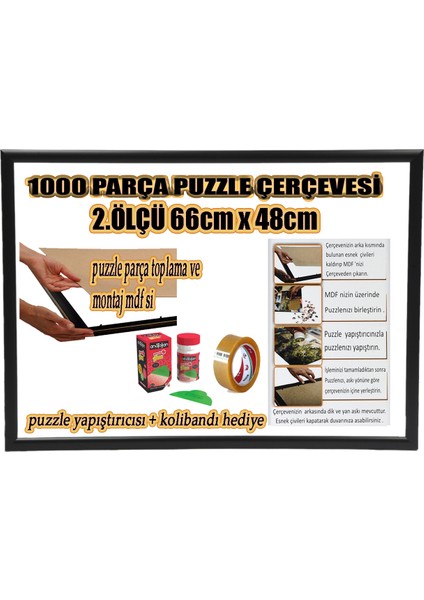 1000 Parça - Camsız - 66 cm x 48 cm - Renk siyah 23 mm