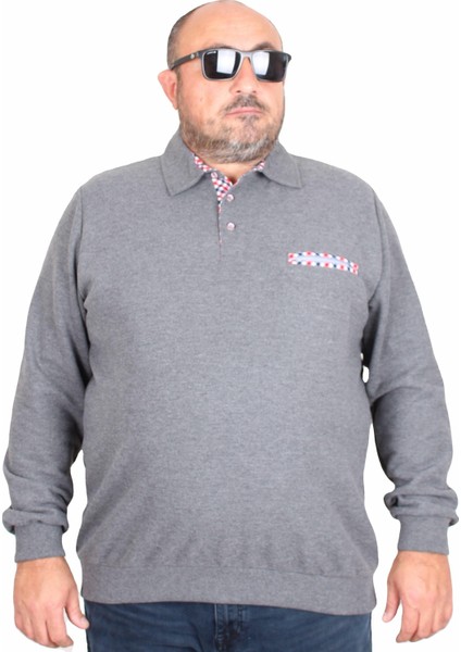 Erkek Büyük Beden Polo Yaka Sweat Flota Cep 24407 Antrasit Melanj