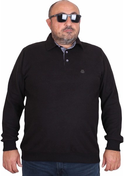 Erkek Büyük Beden Polo Yaka Sweat Orjinal 24409 Sıyah