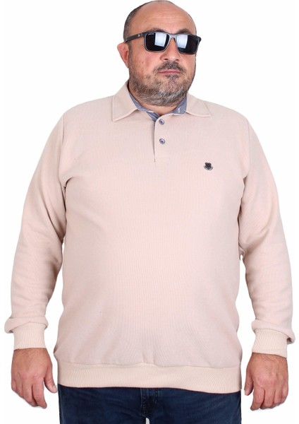 Erkek Büyük Beden Polo Yaka Sweat Orjinal 24409 Bej
