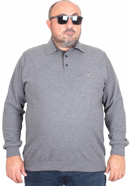 Erkek Büyük Beden Polo Yaka Sweat Feel Good 24408 Antrasit Melanj