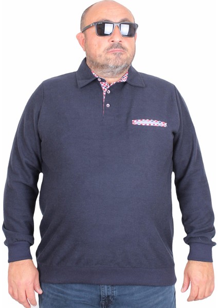 Erkek Büyük Beden Polo Yaka Sweat Flota Cep 24407 Lacıvert