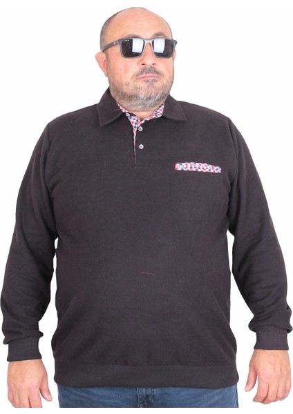 Erkek Büyük Beden Polo Yaka Sweat Flota Cep 24407 Sıyah