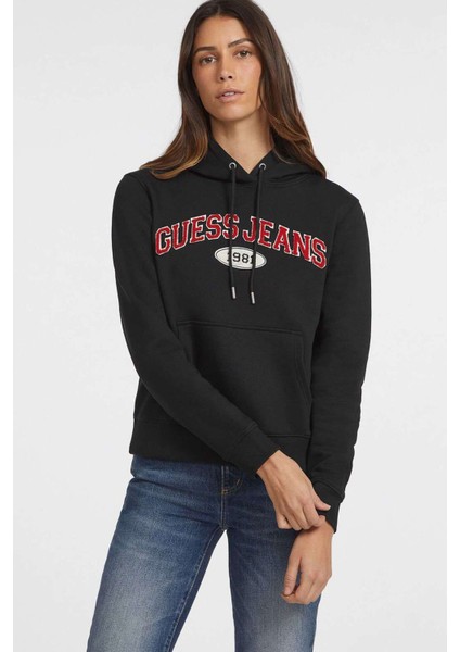 Kadın Gj Şonil Logo Patch Sweatshirt - Siyah