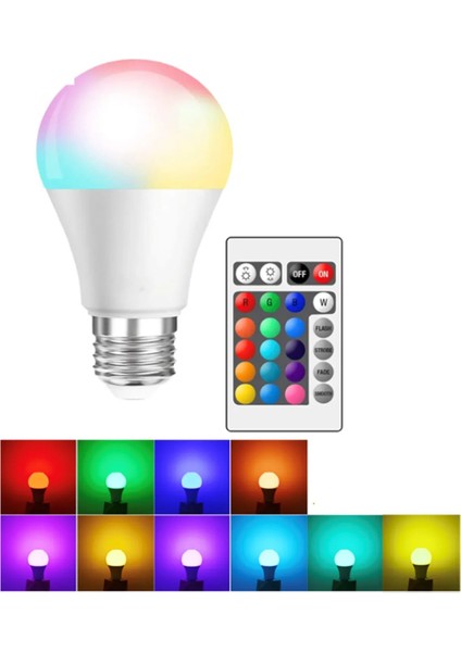 9 Watt Rgb LED Ampul (Kumandalı) Ana Renk Beyaz-16 Renkli