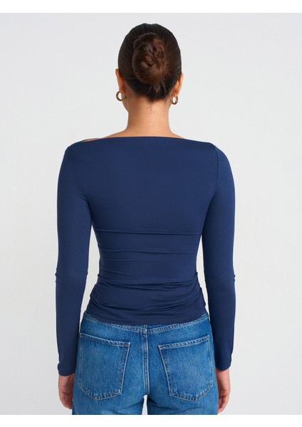 31213 Kayık Yaka Uzun Kollu Top-Lacivert fiyatları