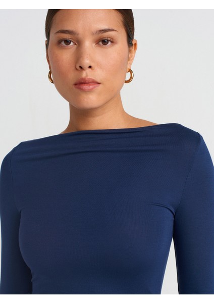 31213 Kayık Yaka Uzun Kollu Top-Lacivert fırsatları