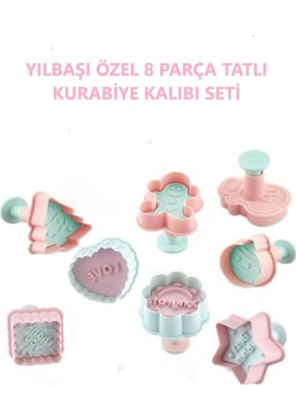 Yılbaşı Temalı 8'li Kurabiye Kalıp Seti, Çam Ağacı ve Gingerbreadman Deseni, Plastik