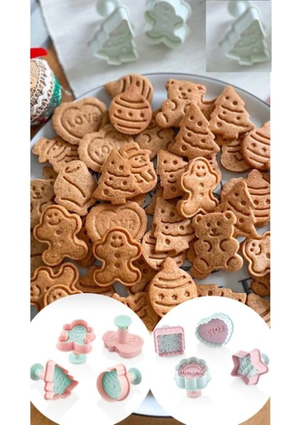 Yılbaşı Temalı 8'li Kurabiye Kalıp Seti, Çam Ağacı ve Gingerbreadman Deseni, Plastik fiyatları