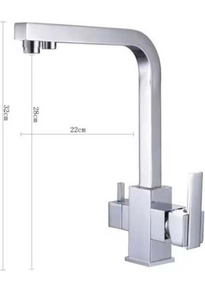 Rena Design Krom Kare Arıtmalı Mutfak Eviye Bataryası - 3 Yollu L Boru - Lüx Su Tasaruflu