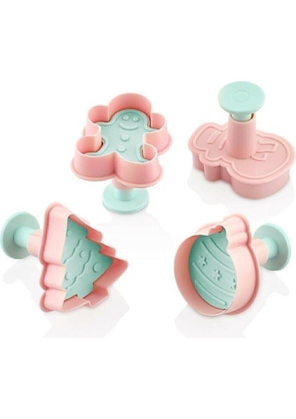 Yılbaşı Temalı 8'li Kurabiye Kalıp Seti, Çam Ağacı ve Gingerbreadman Deseni, Plastik indirimleri