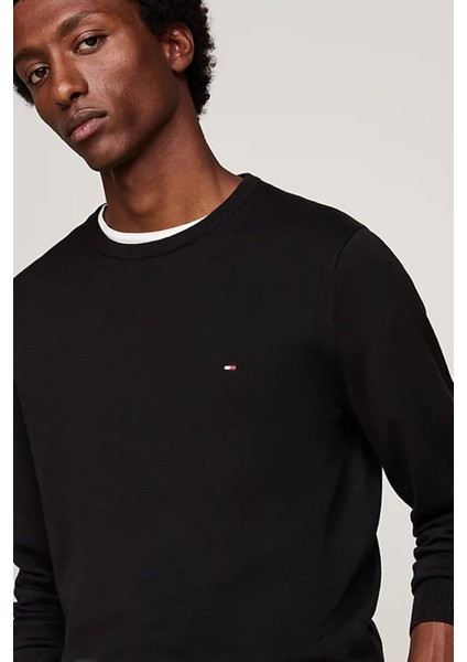 Erkek Yuvarlak Yaka Cotton Crew Neck Kazak - Siyah modelleri