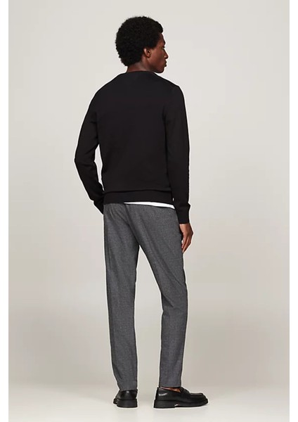 Erkek Yuvarlak Yaka Cotton Crew Neck Kazak - Siyah fırsatları