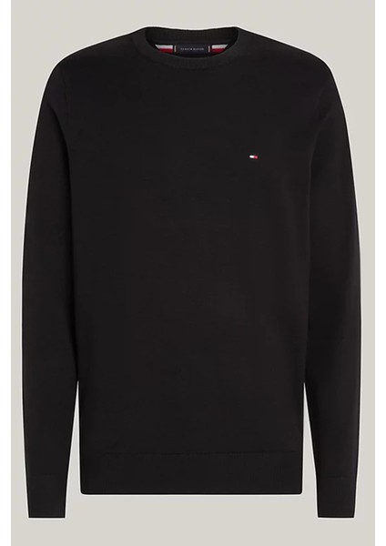 Erkek Yuvarlak Yaka Cotton Crew Neck Kazak - Siyah indirimleri