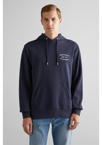 Erkek Kapüşonlu Logolu Sweatshirt - Lacivert