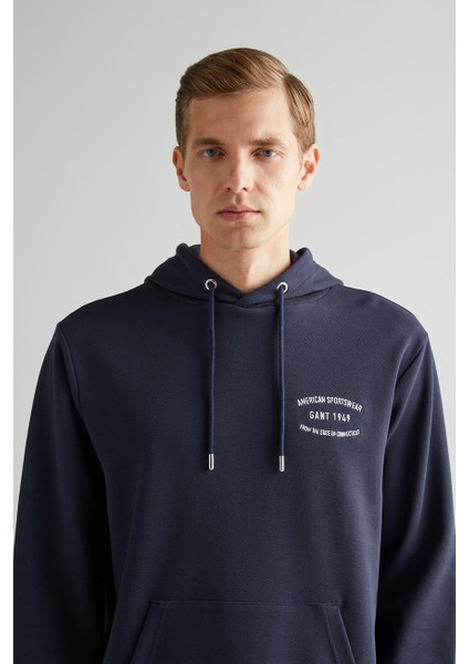 Erkek Kapüşonlu Logolu Sweatshirt - Lacivert