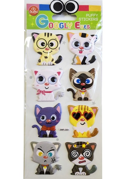 Bu-Bu Googly Eyes Puffy Stıcker Kediler 9X21 BUBU-SWP-2303