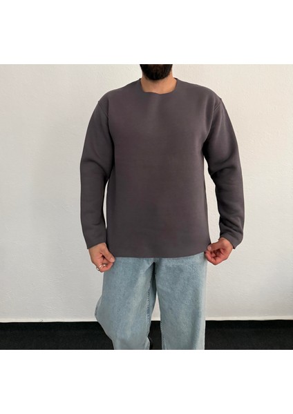 Erkek Lazer Kesim Içi Şardonlu Hafif Kalın Oversize Bol Kesim Sweatshirt