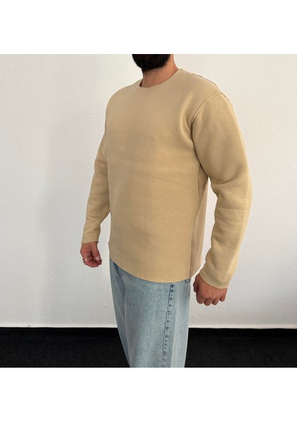 Erkek Lazer Kesim Içi Şardonlu Hafif Kalın Oversize Bol Kesim Sweatshirt