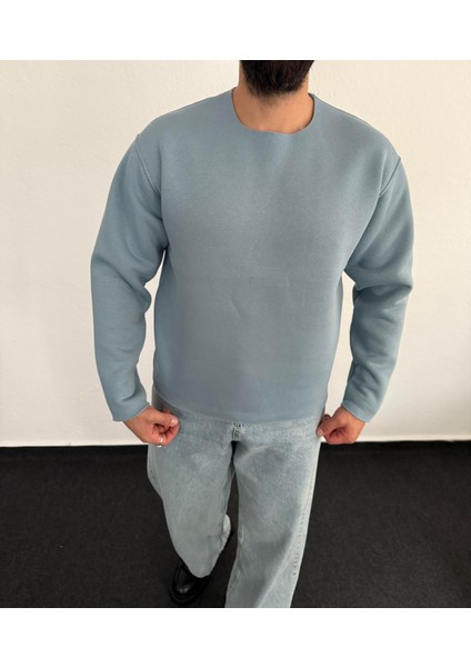 Erkek Lazer Kesim Içi Şardonlu Hafif Kalın Oversize Bol Kesim Sweatshirt