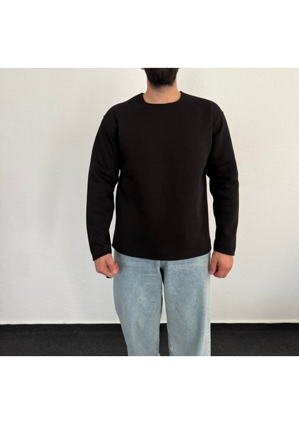 Erkek Lazer Kesim Içi Şardonlu Hafif Kalın Oversize Bol Kesim Sweatshirt