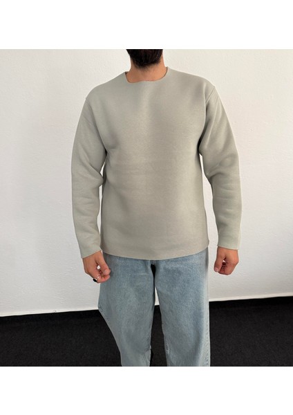 Erkek Lazer Kesim Içi Şardonlu Hafif Kalın Oversize Bol Kesim Sweatshirt