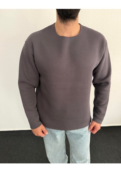 Erkek Lazer Kesim Içi Şardonlu Hafif Kalın Oversize Bol Kesim Sweatshirt