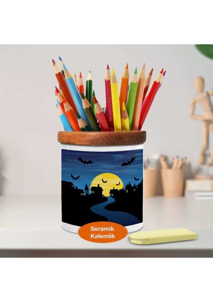 Dolunayda Uçan Yarasalar Ahşaplı Seramik Kalemlik - 21-1534 fiyatları