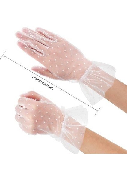 Kısa Boy Güpürlü Beyaz Puantiyeli Tül Eldiven modelleri