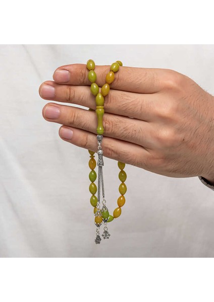 Gümüş Püsküllü Sıkma Kehribar Tesbih