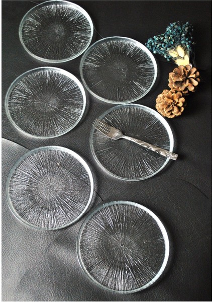 6 Parça Desenli Cam Mini Tatlı/kek/pasta Tabağı Seti 16CM