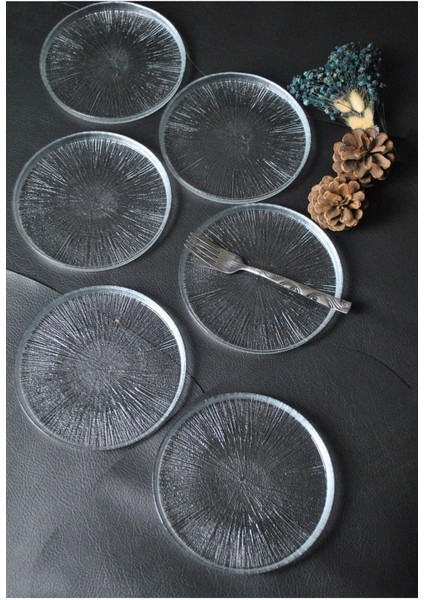 6 Parça Desenli Cam Mini Tatlı/kek/pasta Tabağı Seti 16CM