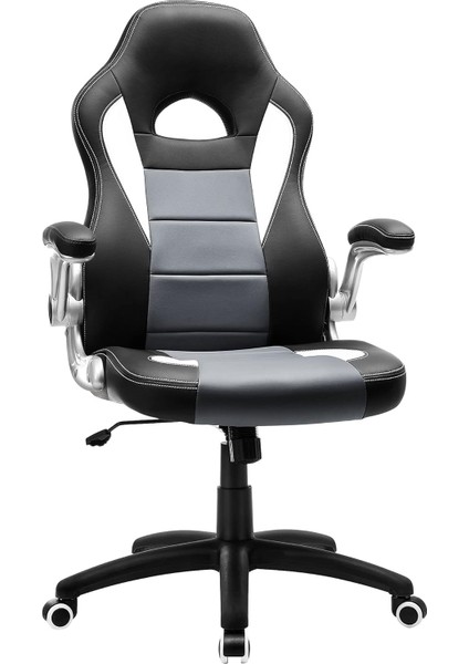 Oyuncu Sandalyesi, Yüksek Sırtlı, Ofis Koltuğu, Yüksekliği Ayarlanabilir, Katlanabilir Kolçaklar, Sallanan Fonksiyon, Oyuncular Için, Siyah/gri/beyaz OBG28G