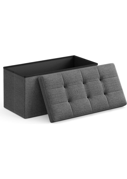 Saklama Alanlı Oturma Bankı, Oturma Sandığı, Tabure, Saklama Kutusu, Ayak Koyma Yeri, Katlanabilir, 300 Kg'a Kadar Taşıyabilir, 80 L, 76 x 38 x 38 Cm, Suni Keten, Koyu Gri, SPF47K