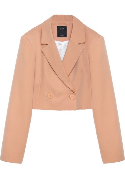 Kruvaze Crop Blazer Ceket Camel