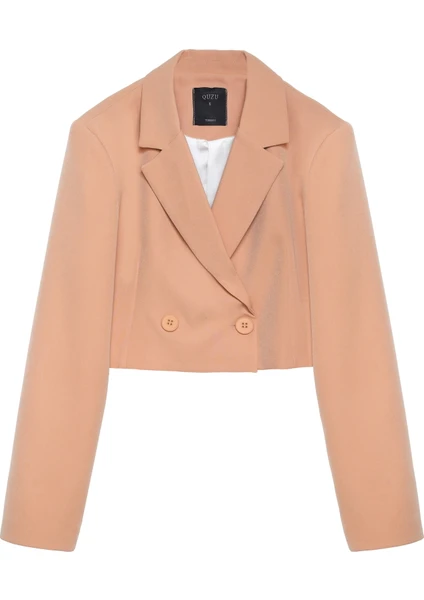 Kruvaze Crop Blazer Ceket Camel