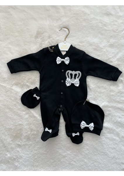 Siyah Puantili Waffle Tulum Set