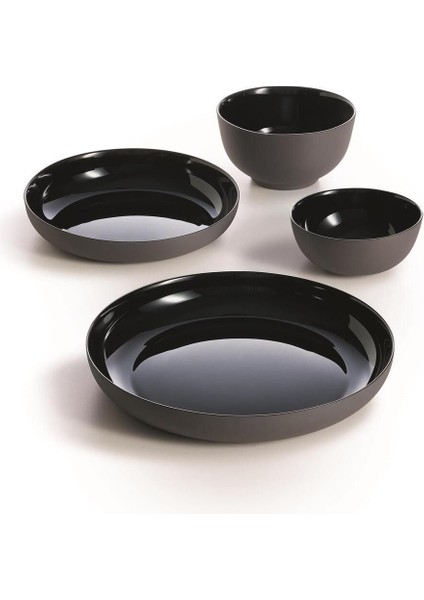 Temperli Siyah & Gri Servis Yemek Tabağı 25 cm