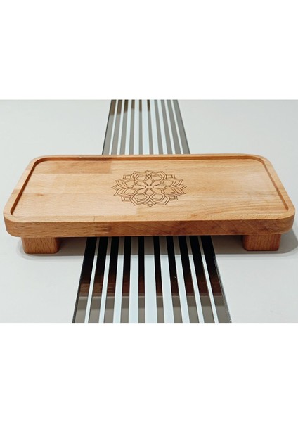 22X11 Ayaklı Dikdörtgen Ahşap, Motif Desenli, Yağdanlık, Şişe, Mutfak Altlığı ve Düzenleyici