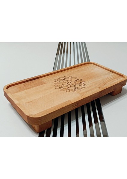 22X11 Ayaklı Dikdörtgen Ahşap, Motif Desenli, Yağdanlık, Şişe, Mutfak Altlığı ve Düzenleyici