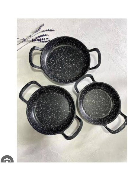Laviss Kitchen Essenso 3lü Set Döküm Siyah Granit Sahan Tava Seti 18-20-22 cm
