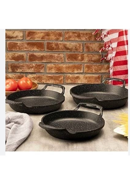 Laviss Kitchen Essenso 3lü Set Döküm Siyah Granit Sahan Tava Seti 18-20-22 cm modelleri