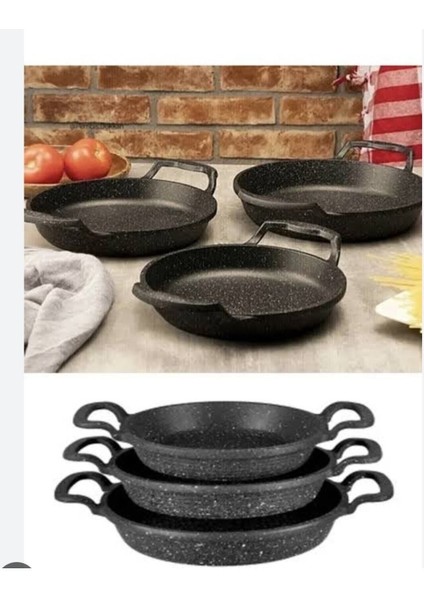 Laviss Kitchen Essenso 3lü Set Döküm Siyah Granit Sahan Tava Seti 18-20-22 cm fırsatları