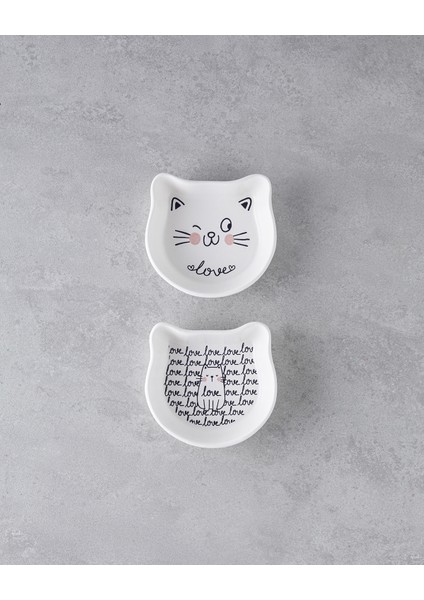 English Home Mingle Cats Seramik 2'li Kase 14 cm Beyaz