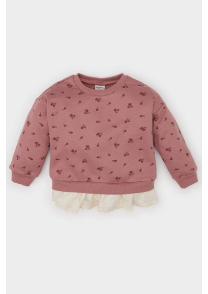 Kız Bebek Bisiklet Yaka Çiçekli İçi Yumuşak Tüylü Sweatshirt D7184A524WN