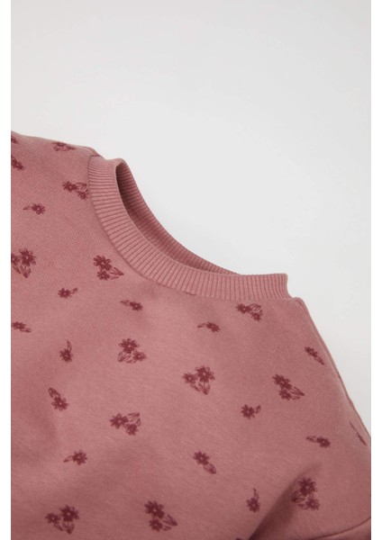 Kız Bebek Bisiklet Yaka Çiçekli İçi Yumuşak Tüylü Sweatshirt D7184A524WN