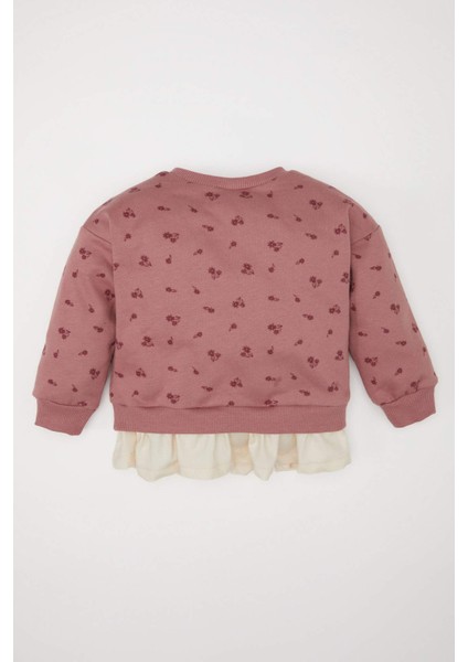 Kız Bebek Bisiklet Yaka Çiçekli İçi Yumuşak Tüylü Sweatshirt D7184A524WN