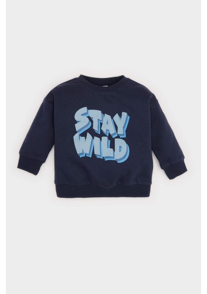 Erkek Bebek Bisiklet Yaka Baskılı Sweatshirt D1266A524WN