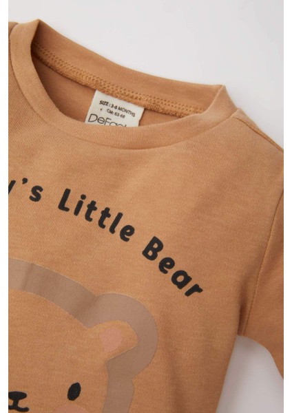 Erkek Bebek 3'lü Takım Ayı Baskılı Bisiklet Yaka Sweatshirt Kapüşonlu Hırka Beli Lastikli Alt D6022A524WN